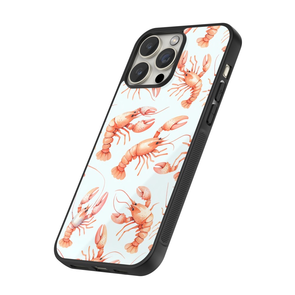 Coque iPhone 12 Pro Max - Silicone rigide noir Pattern de homards pastels