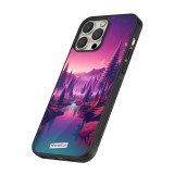 Coque iPhone 12 Pro Max - Silicone rigide noir Paysage Violet-Rose