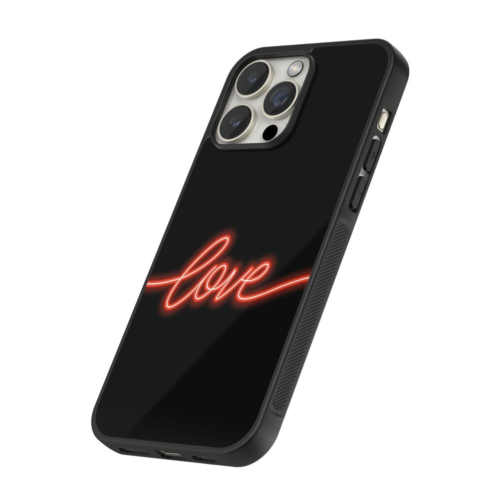 Coque iPhone 12 Pro Max - Silicone rigide noir Valentine 2023 neon love