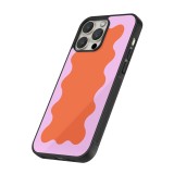 Coque iPhone 12 Pro Max - Silicone rigide noir Wavy Rectangle Orange Pink