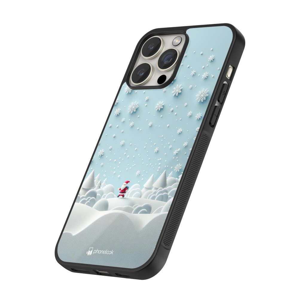 Coque iPhone 12 Pro Max - Silicone rigide noir Noël 2023 Petit Père Flocon