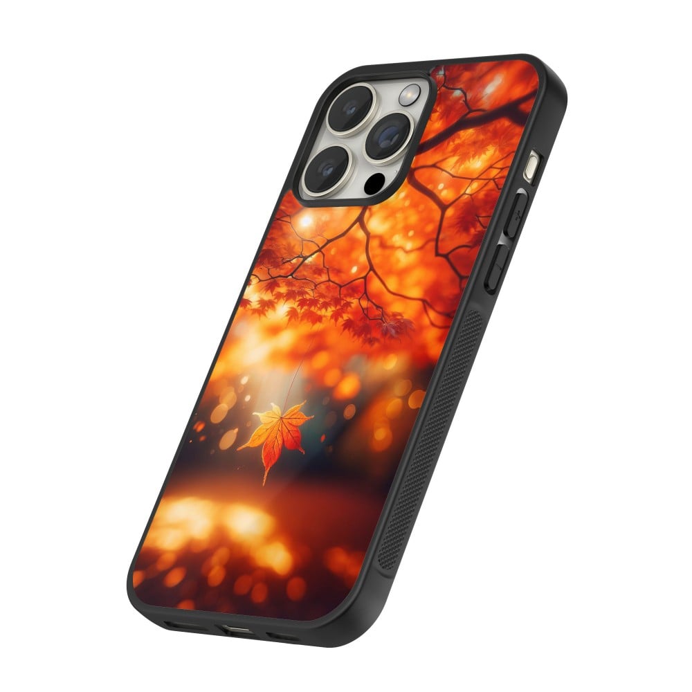 Coque iPhone 13 Pro Max - Silicone rigide noir Automne Magique Orange