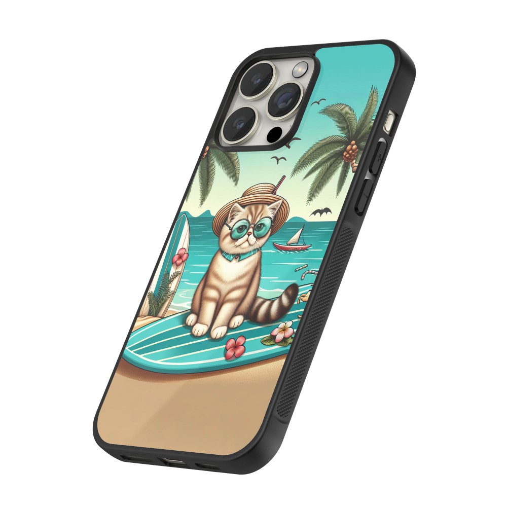 Coque iPhone 13 Pro Max - Silicone rigide noir Chat Surf Style