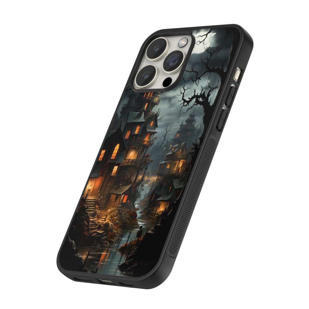 Coque iPhone 13 Pro Max - Silicone rigide noir Halloween 2024 scary town