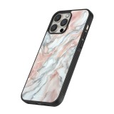 Coque iPhone 13 Pro Max - Silicone rigide noir Marbre Rose Lumineux