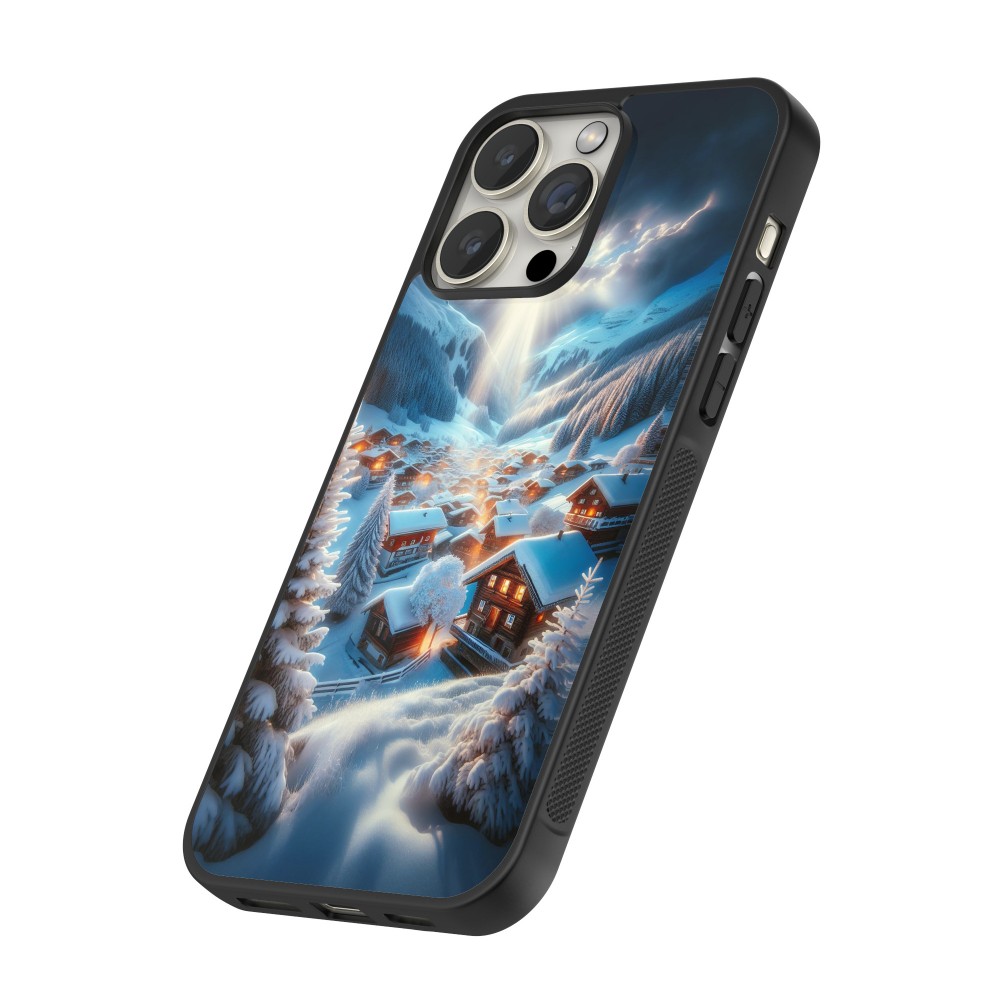 Coque iPhone 13 Pro Max - Silicone rigide noir Mont Neige Lumière