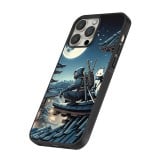 Coque iPhone 13 Pro Max - Silicone rigide noir Ninja sous la lune