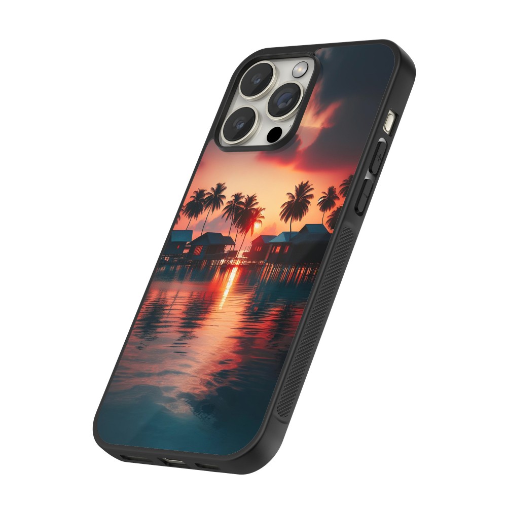 Coque iPhone 13 Pro Max - Silicone rigide noir Paradis Maldives