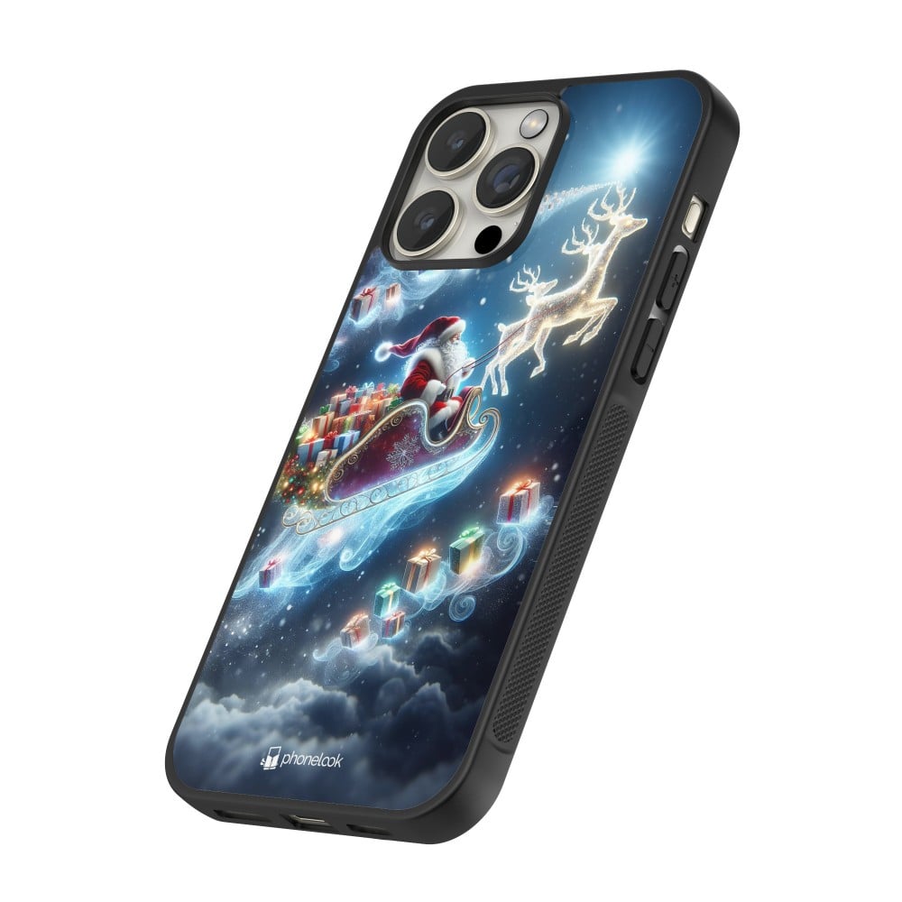 Coque iPhone 13 Pro Max - Silicone rigide noir Noël 2023 Père Noël enchanté