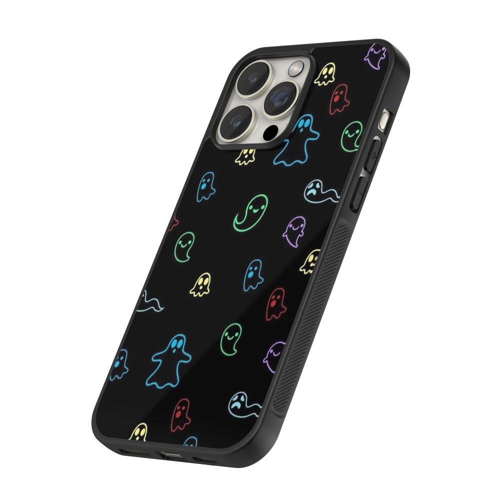 Coque iPhone 13 Pro - Silicone rigide noir Halloween 2024 colorful ghosts