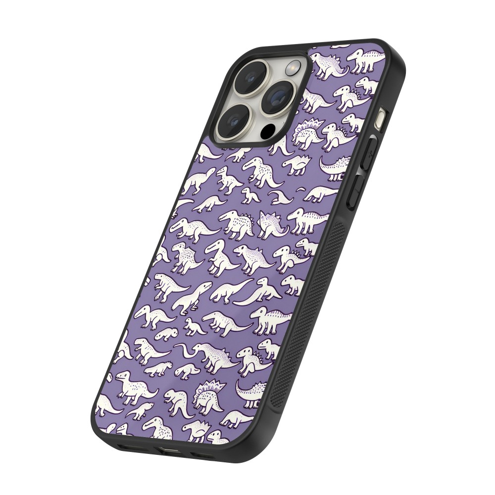 Coque iPhone 13 Pro - Silicone rigide noir Mini dino pattern violet