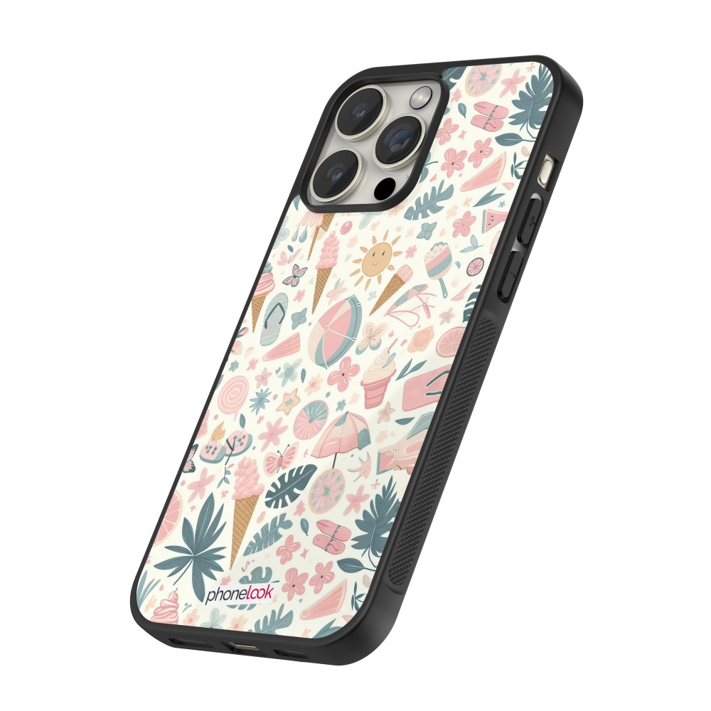 Coque iPhone 13 Pro - Silicone rigide noir Summer Pink Pattern