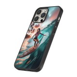 Coque iPhone 13 Pro - Silicone rigide noir Surfeuse Balinaise