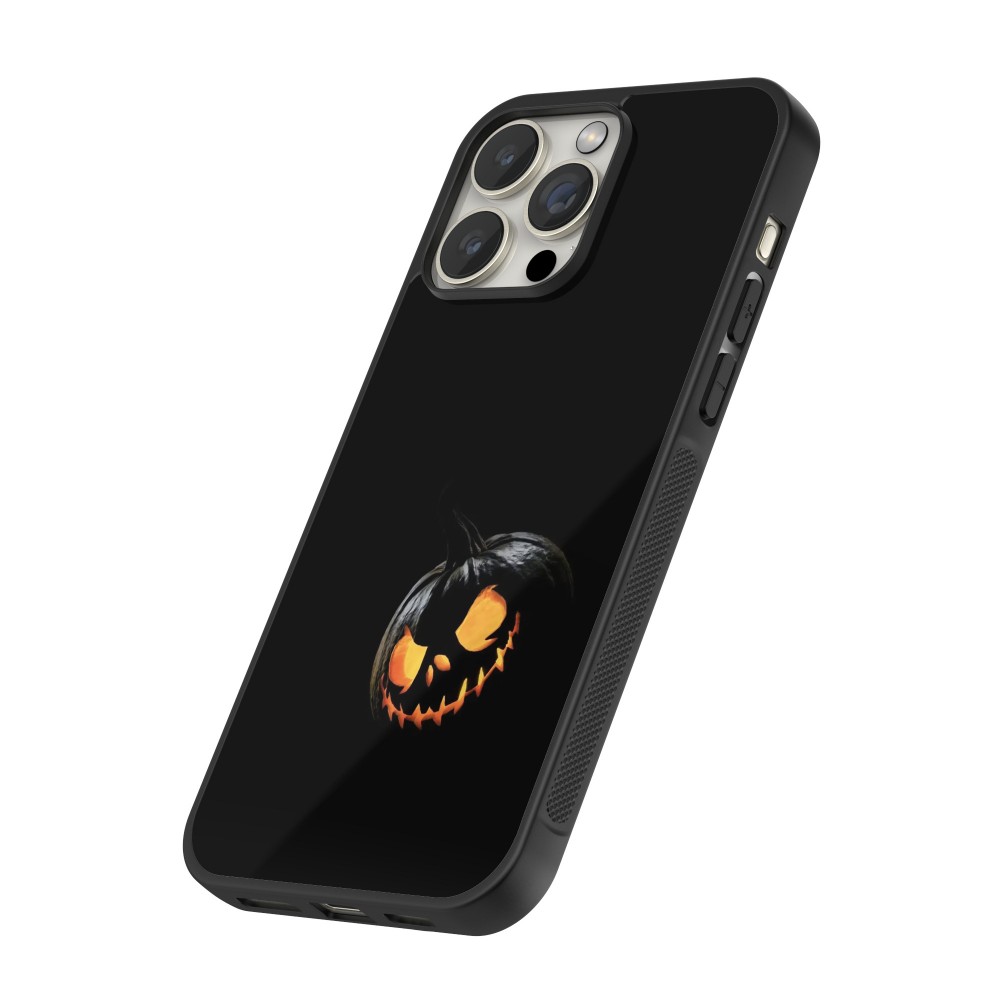 Coque iPhone 14 Pro Max - Silicone rigide noir Halloween 2023 discreet pumpkin