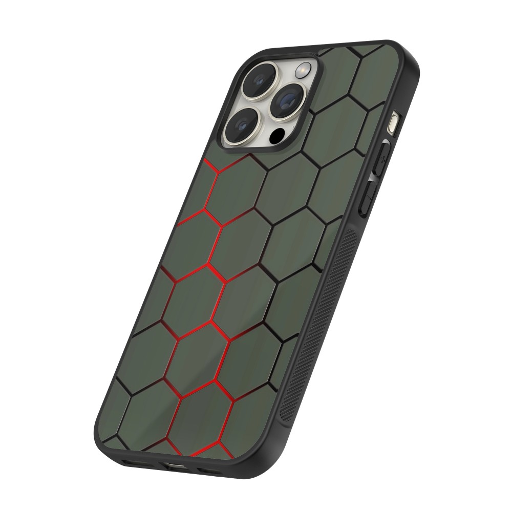 Coque iPhone 14 Pro - Silicone rigide noir Geometric Line red