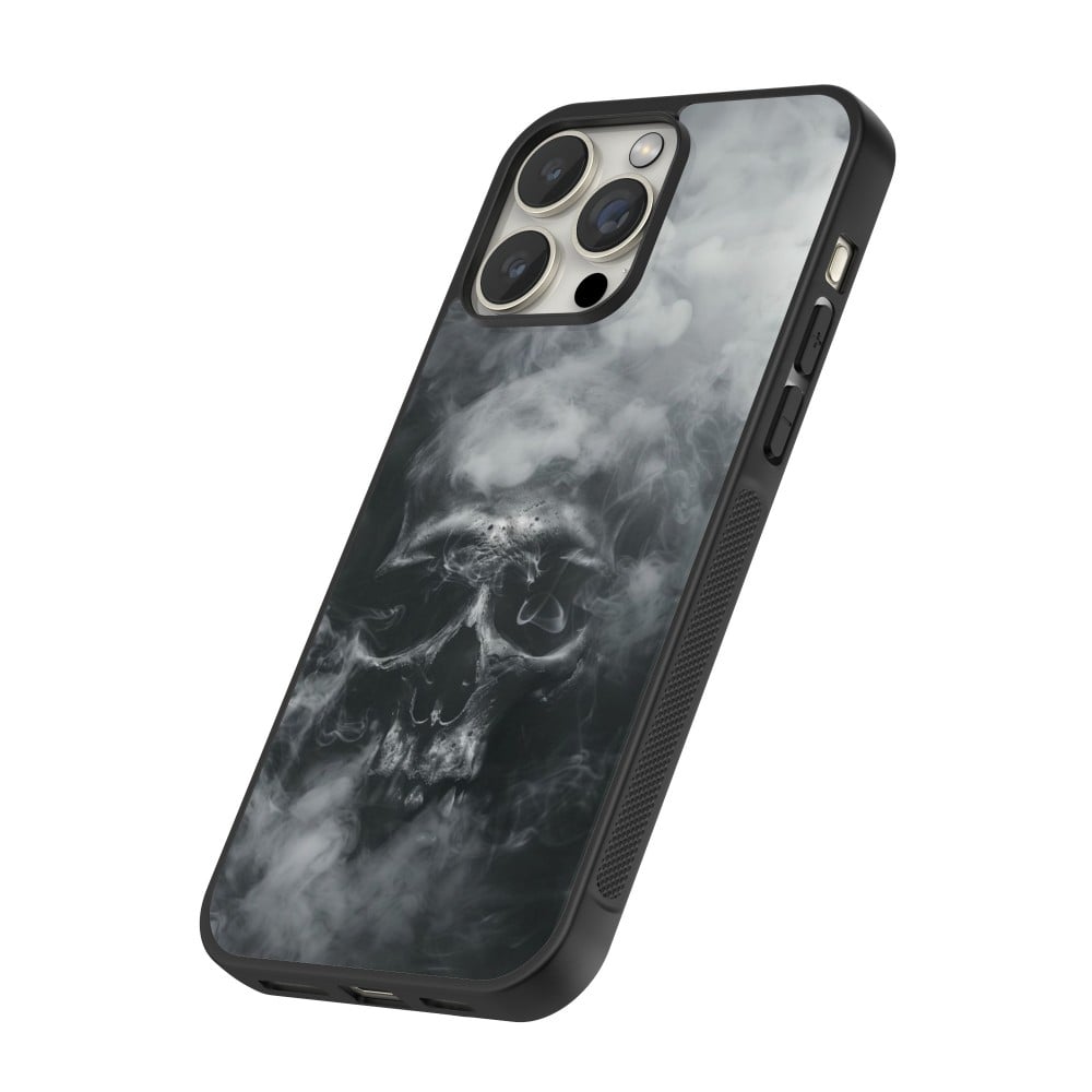 Coque iPhone 14 Pro - Silicone rigide noir Halloween 2024 smoky skull