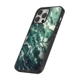 Coque iPhone 14 Pro - Silicone rigide noir Marbre vert majestueux