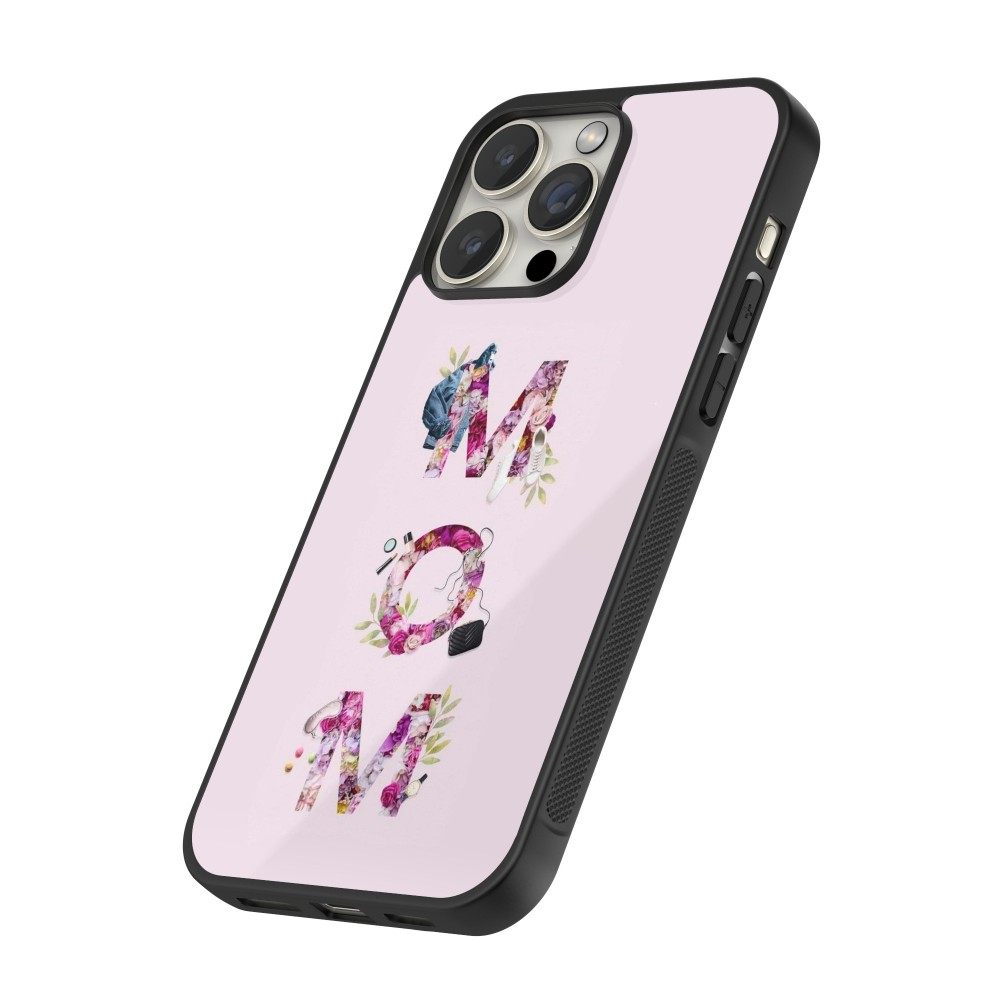 Coque iPhone 14 Pro - Silicone rigide noir Mom 2024 girly mom