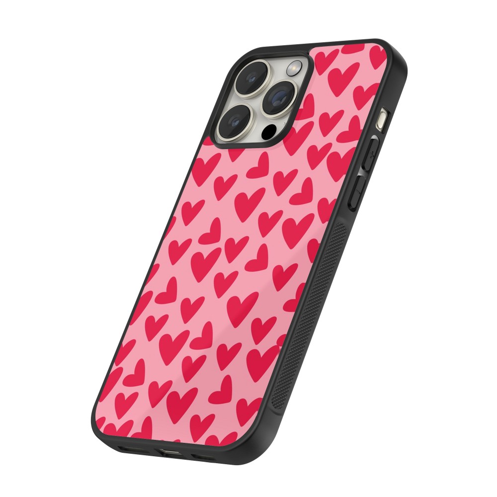 Coque iPhone 14 Pro - Silicone rigide noir Mom 2024 petits coeurs