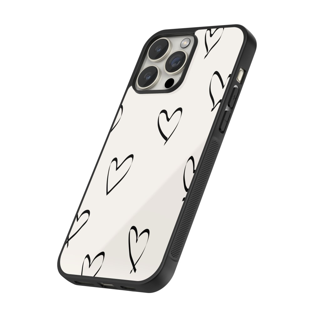 Coque iPhone 14 Pro - Silicone rigide noir Valentine 2023 minimalist hearts