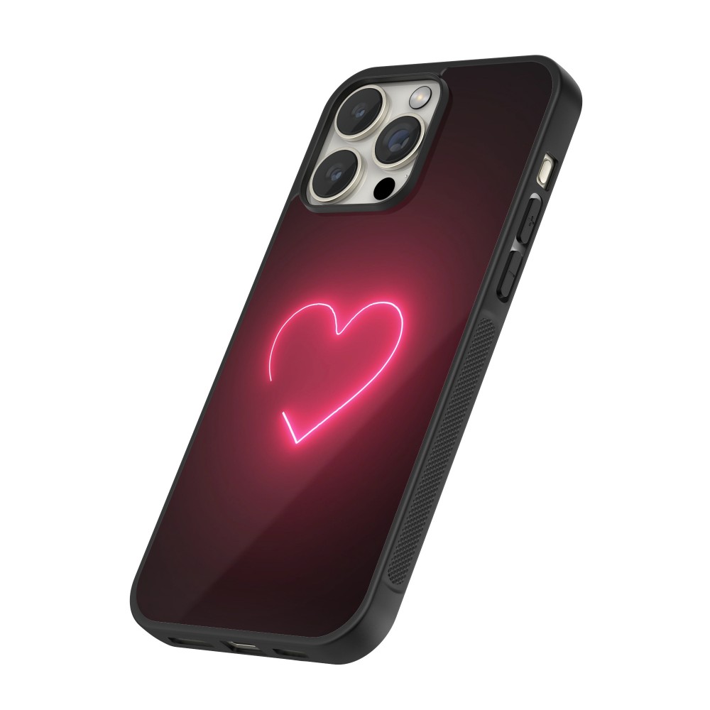 Coque iPhone 14 Pro - Silicone rigide noir Valentine 2023 single neon heart