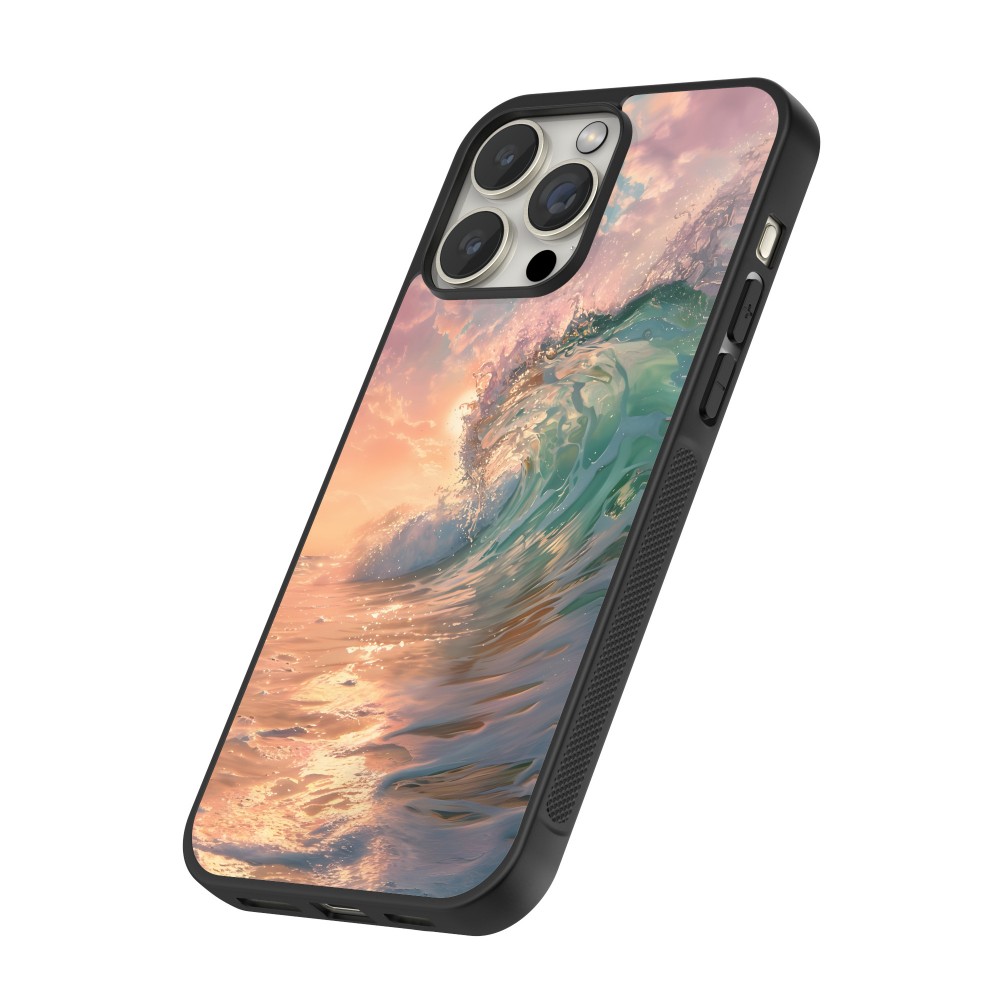 Coque iPhone 14 Pro - Silicone rigide noir Wave Sunset