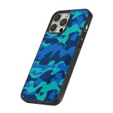 Coque iPhone 15 Pro Max - Silicone rigide noir Camo Blue