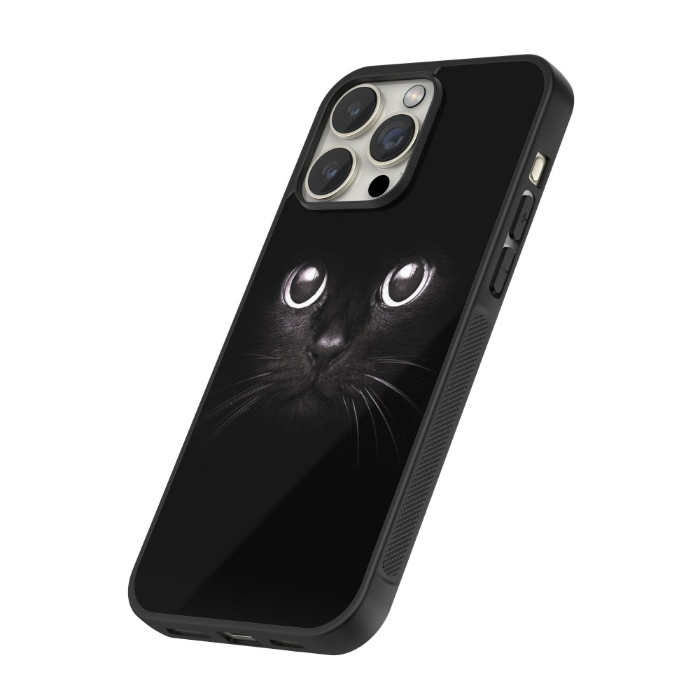 Coque iPhone 15 Pro Max - Silicone rigide noir Cat eyes