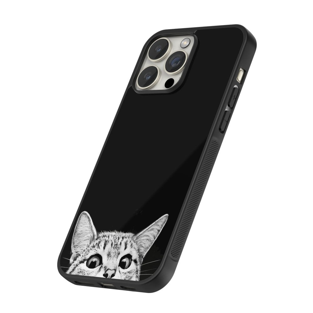 Coque iPhone 15 Pro Max - Silicone rigide noir Cat Looking Up Black