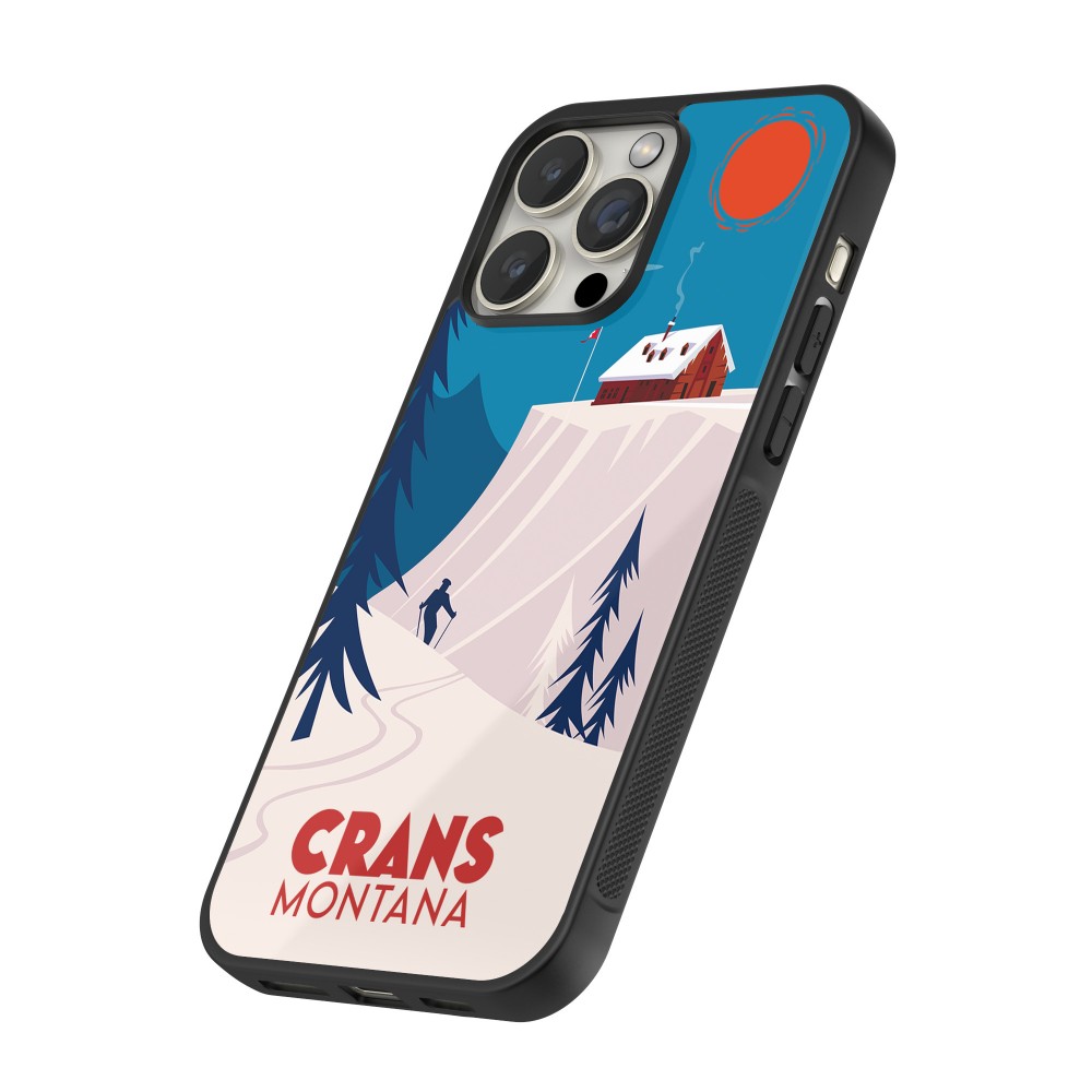 Coque iPhone 15 Pro Max - Silicone rigide noir Crans-Montana Cabane