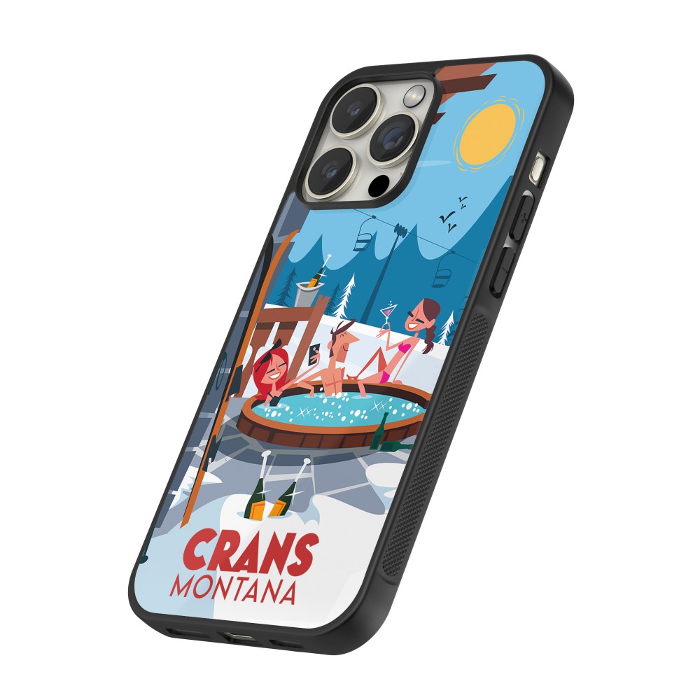 Coque iPhone 15 Pro Max - Silicone rigide noir Crans-Montana Mountain Jacuzzi