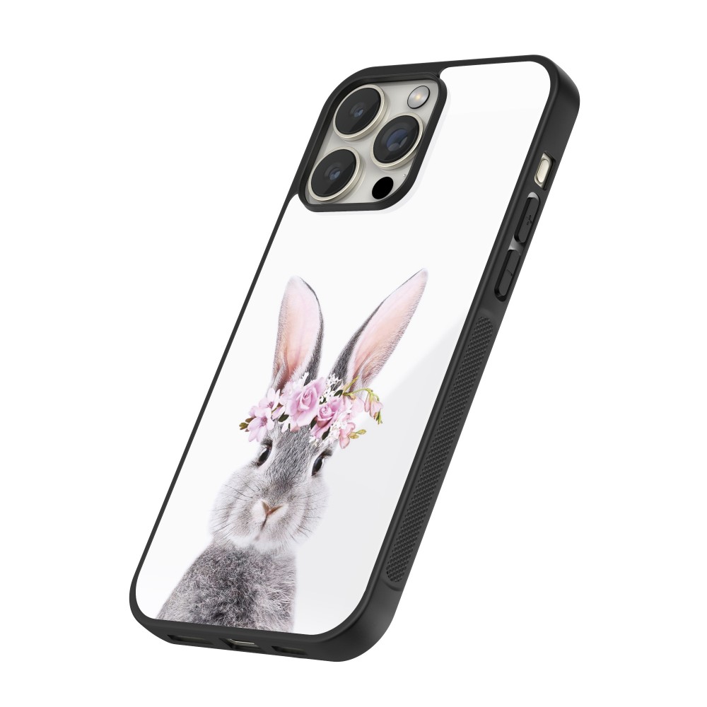 Coque iPhone 15 Pro Max - Silicone rigide noir Easter 2023 flower bunny