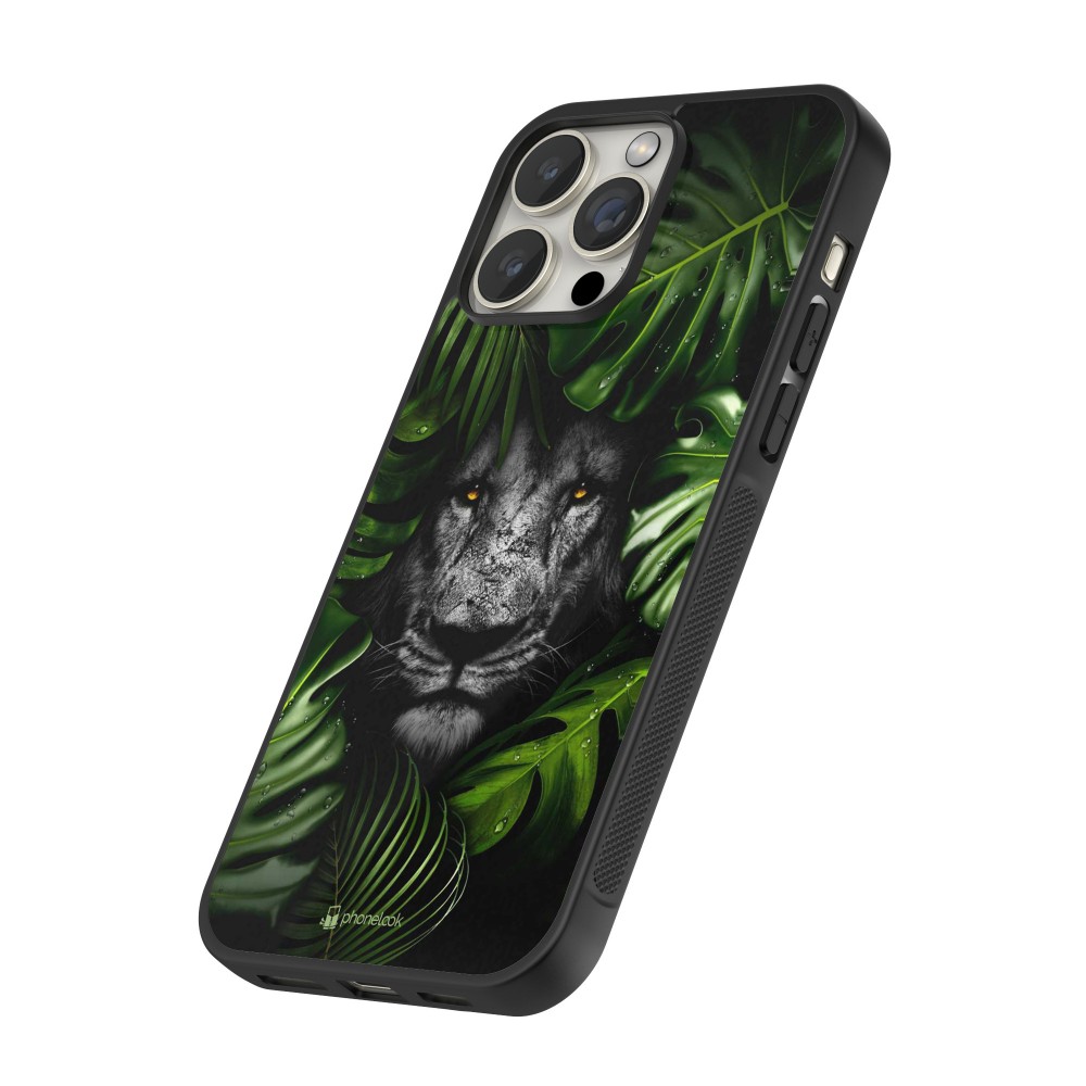 Coque iPhone 15 Pro Max - Silicone rigide noir Forest Lion