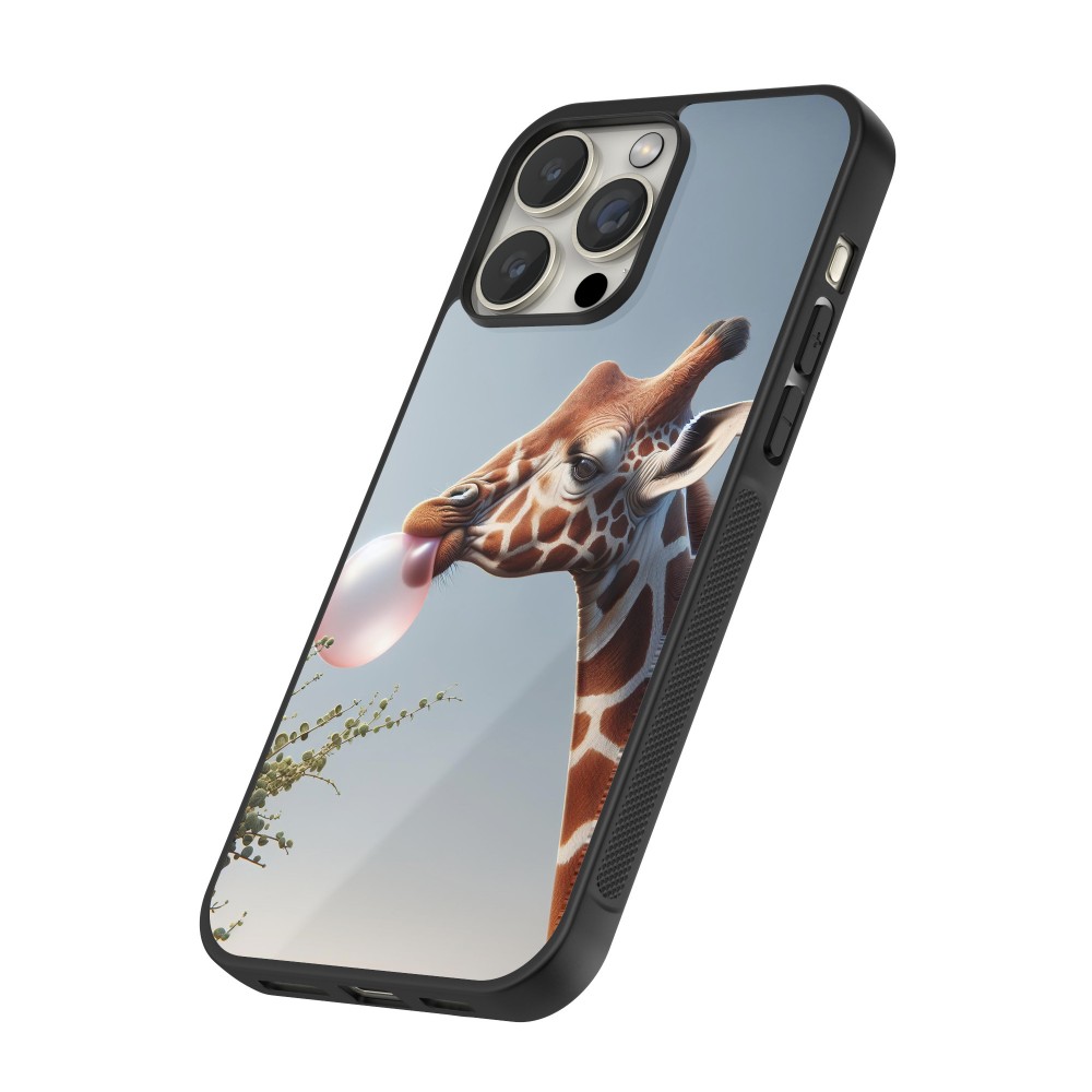 Coque iPhone 15 Pro Max - Silicone rigide noir Girafe à bulle