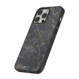 Coque iPhone 15 Pro Max - Silicone rigide noir Grey Gold Marble