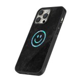 Coque iPhone 15 Pro Max - Silicone rigide noir Happy smiely irisé