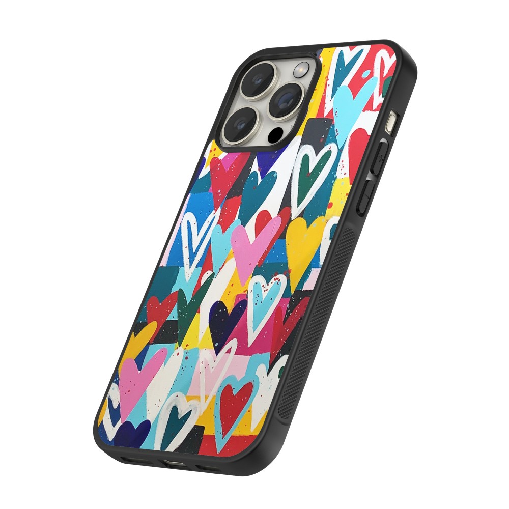 Coque iPhone 15 Pro Max - Silicone rigide noir Joyful Hearts