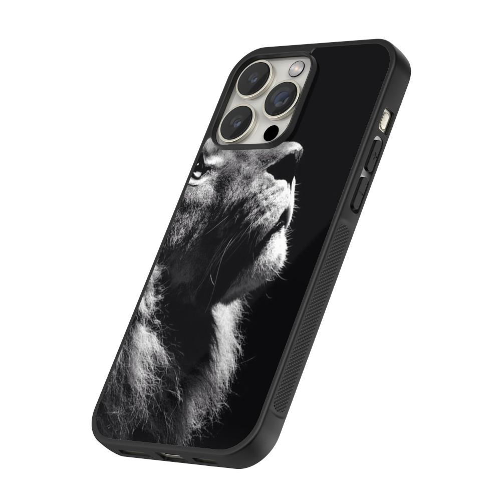 iPhone 15 Pro Max Case Hülle - Silikon schwarz Lion looking up