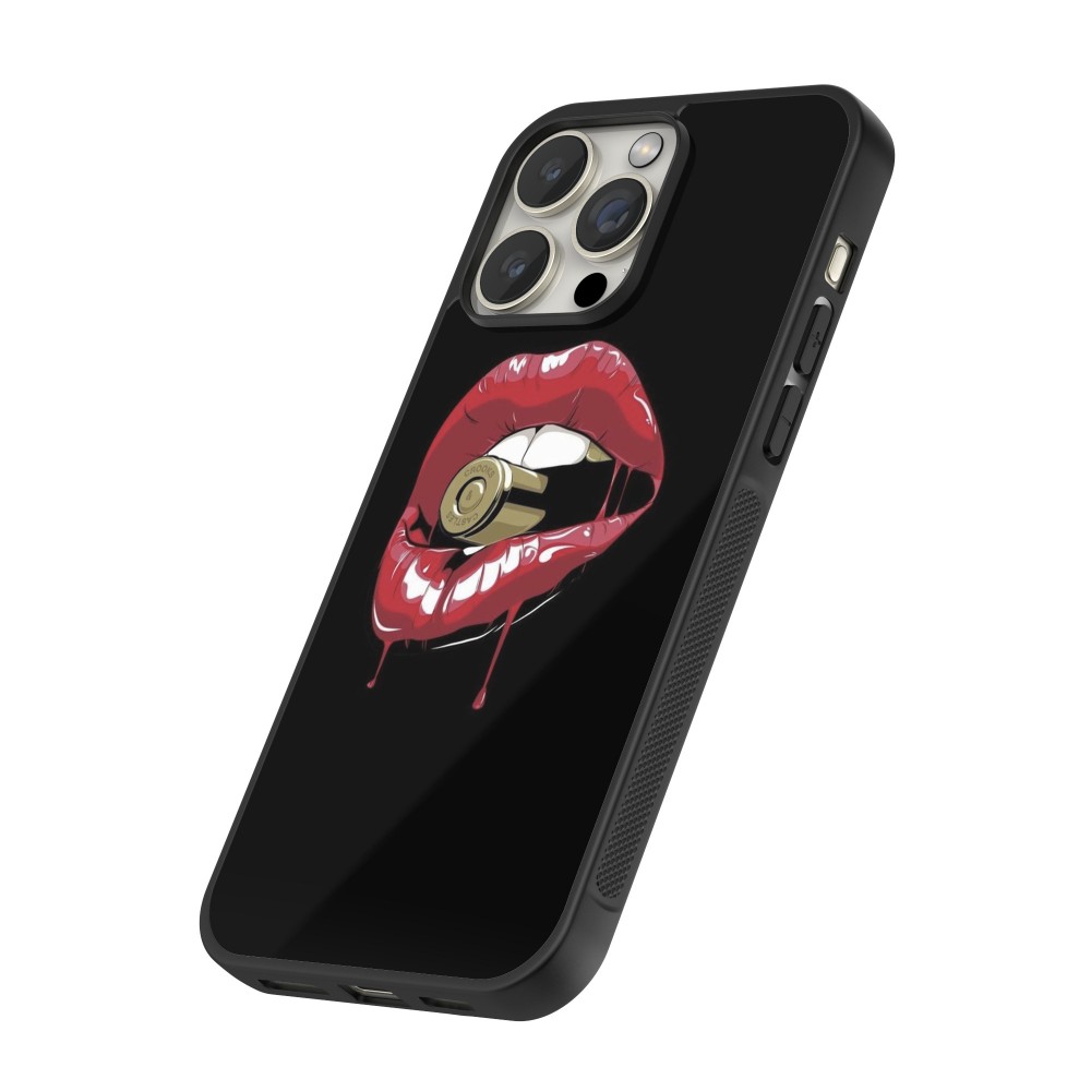 Coque iPhone 15 Pro Max - Silicone rigide noir Lips bullet