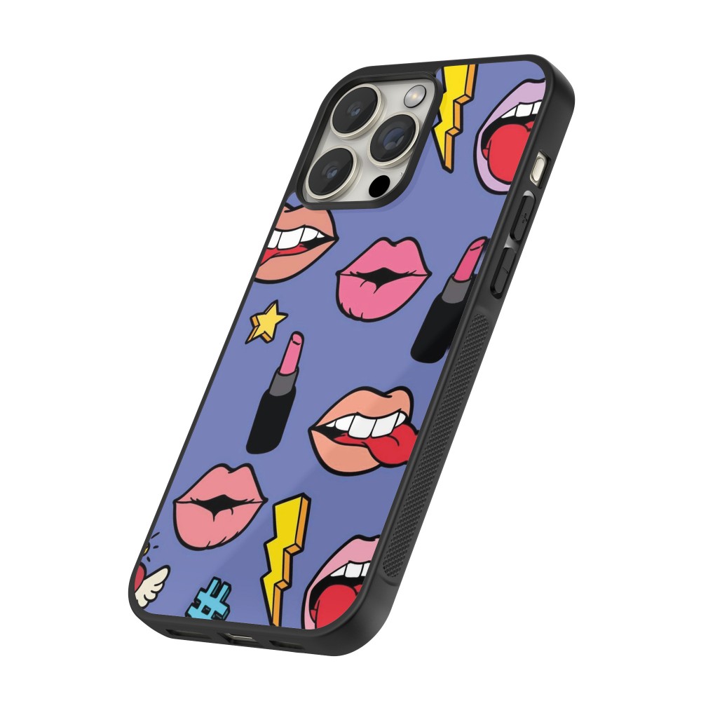 Coque iPhone 15 Pro Max - Silicone rigide noir Lips and lipgloss