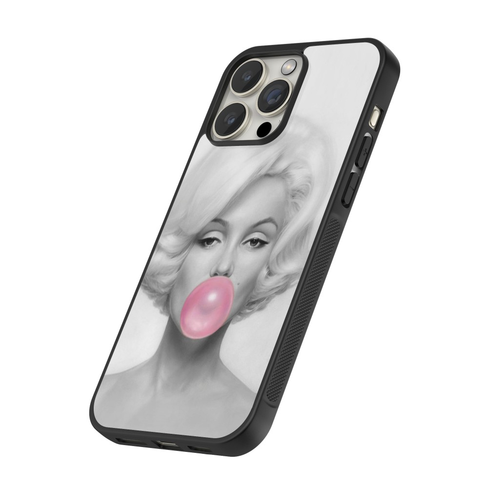 Coque iPhone 15 Pro Max - Silicone rigide noir Marilyn Bubble