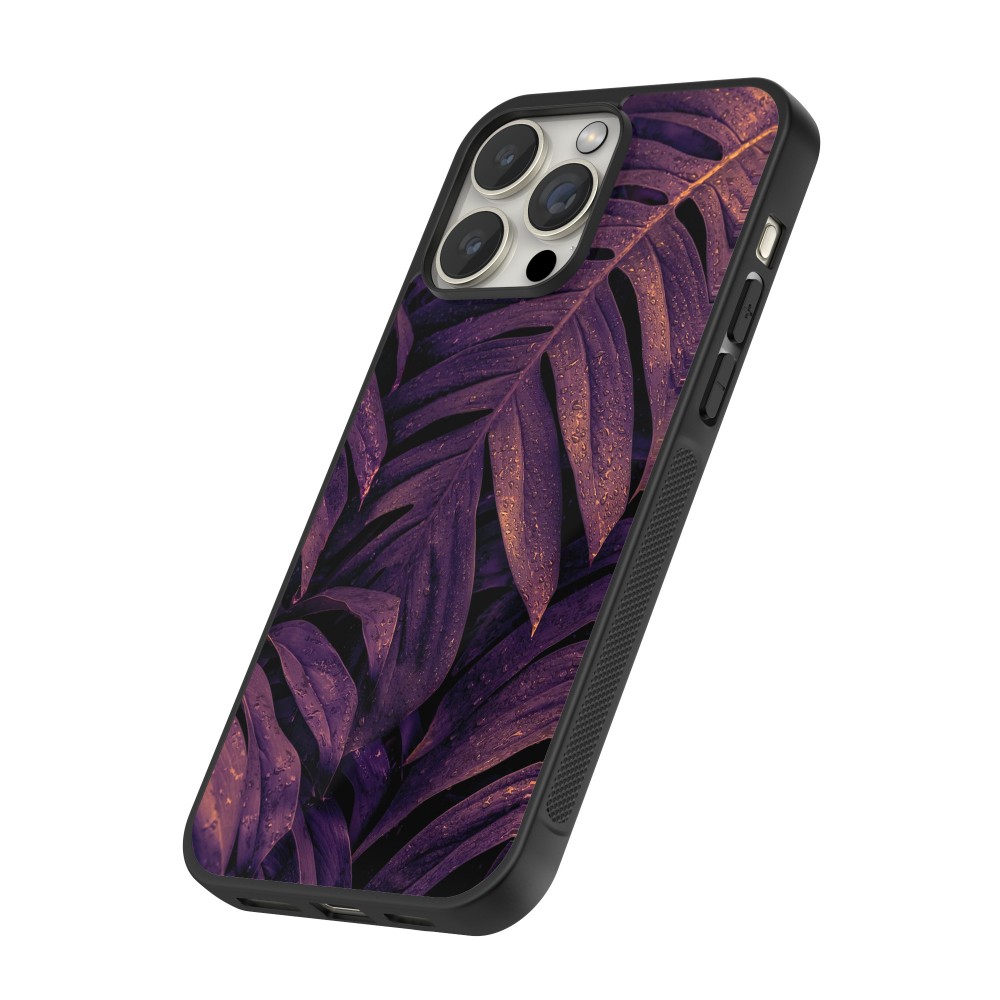 Coque iPhone 15 Pro Max - Silicone rigide noir Purple Light Leaves