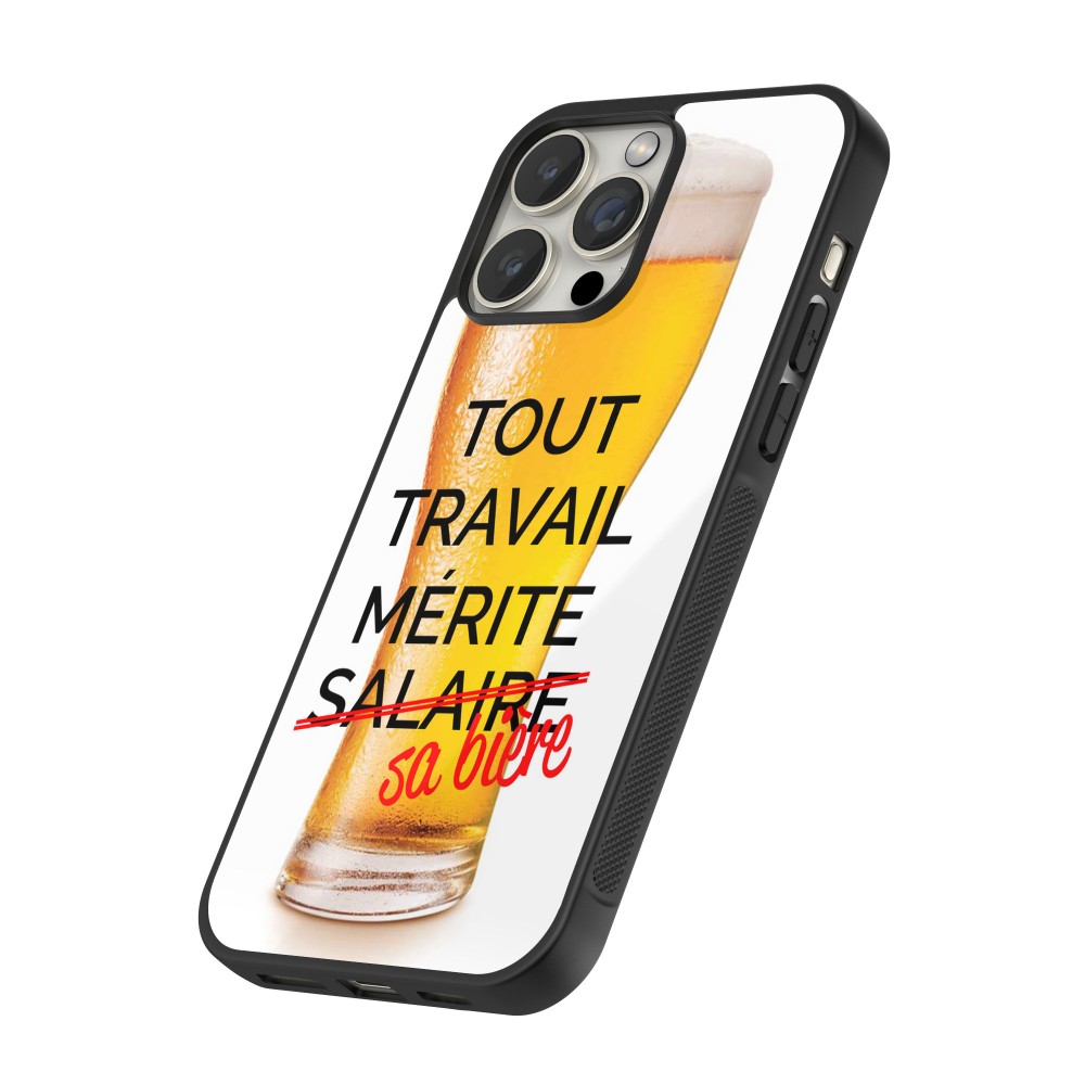 Coque iPhone 15 Pro Max - Silicone rigide noir Tout travail mérite sa bière