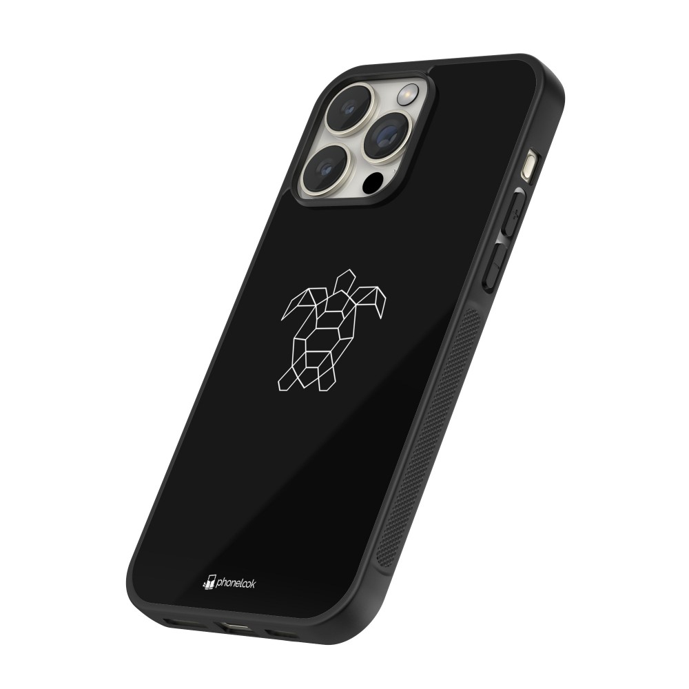 Coque iPhone 15 Pro Max - Silicone rigide noir Turtles lines on black