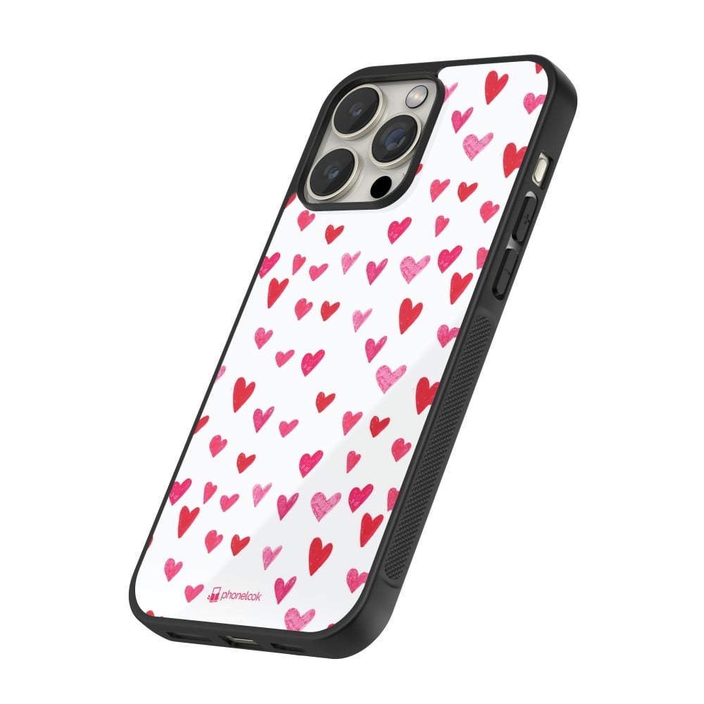 Coque iPhone 15 Pro Max - Silicone rigide noir Valentine 2022 Many pink hearts