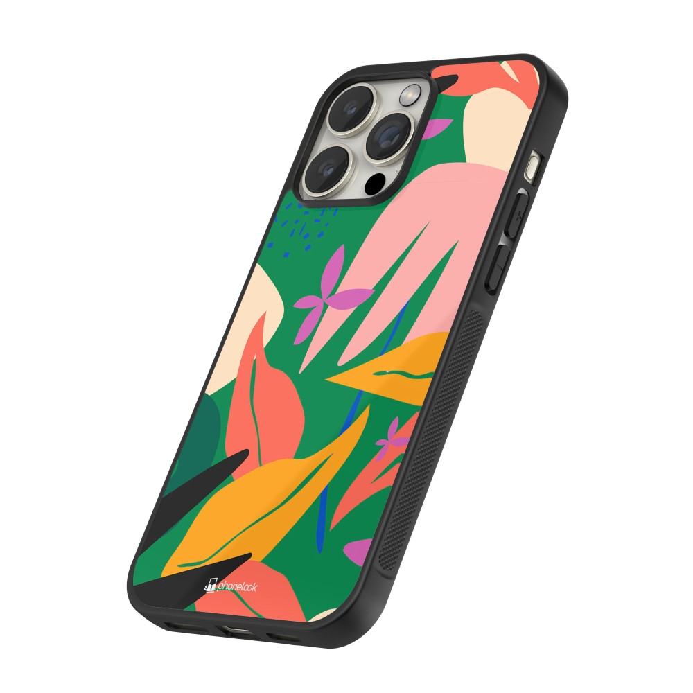 Coque iPhone 15 Pro - Silicone rigide noir Abstract Jungle