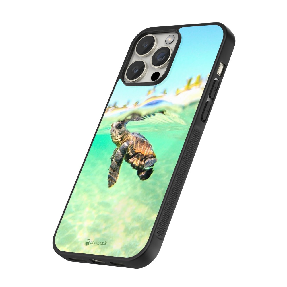 Coque iPhone 15 Pro - Silicone rigide noir Turtle Underwater