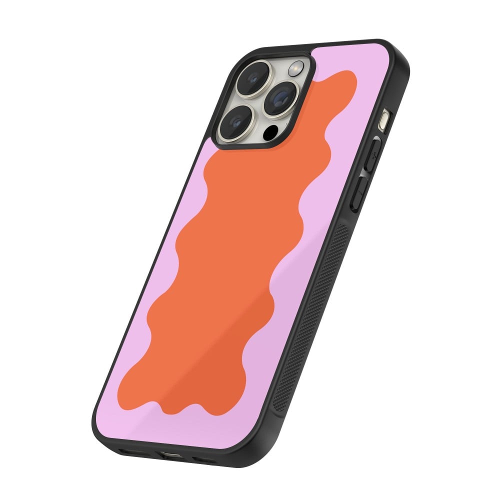 Coque iPhone 15 Pro - Silicone rigide noir Wavy Rectangle Orange Pink