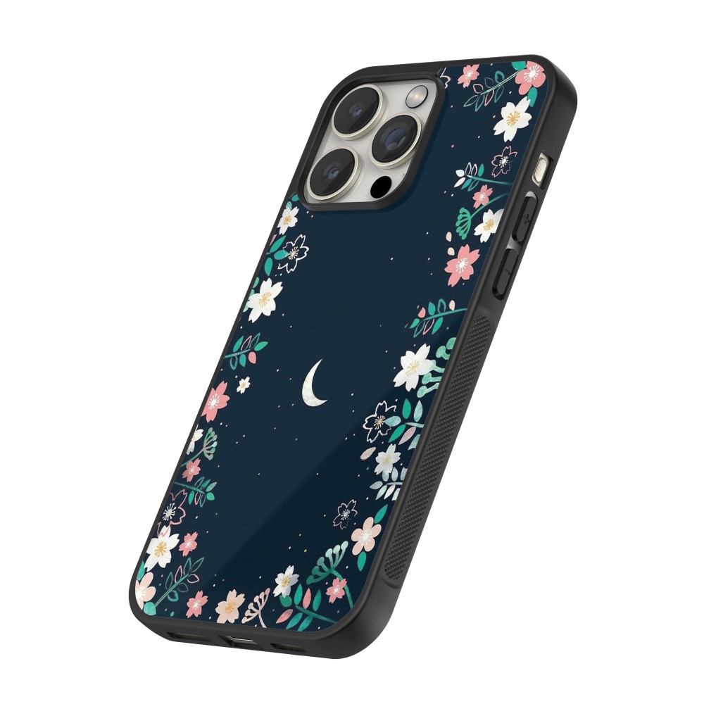 Coque iPhone 16 Pro Max - Silicone rigide noir Flowers space