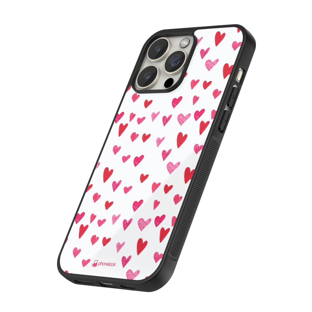 Coque iPhone 16 Pro Max - Silicone rigide noir Valentine 2022 Many pink hearts